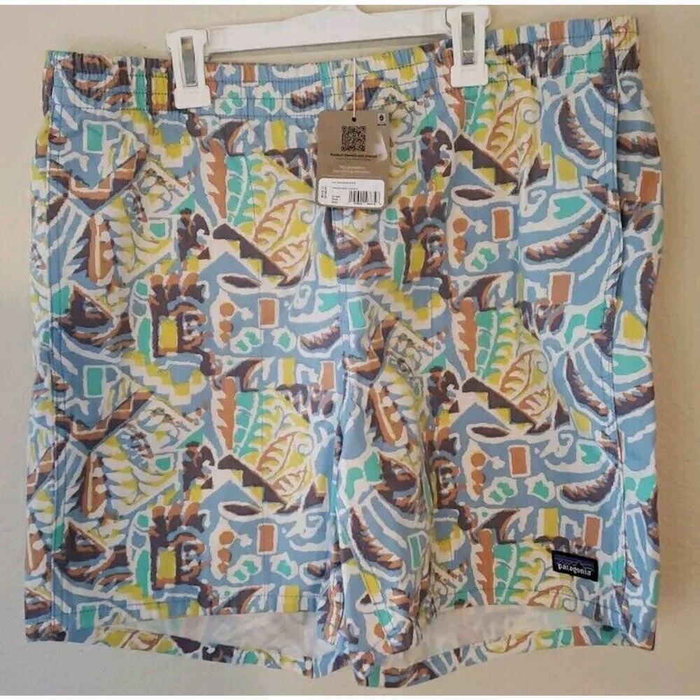 Patagonia Funhoggers Shorts Mens Large Abstract Geometric LOUD drawstring Cotton